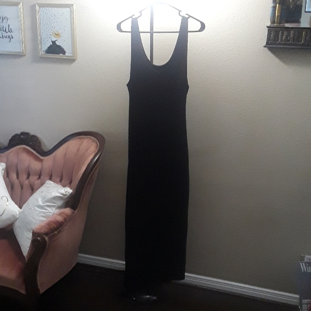 Black sleeveless asymmetrical dress